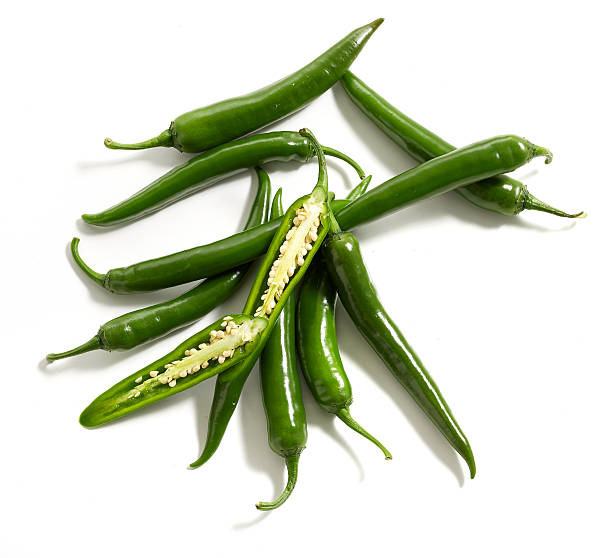 Green chili peppers stock photo