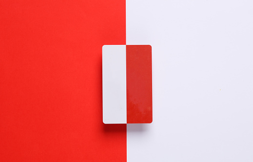 Bank or discount plastic card two-color on a red-white background