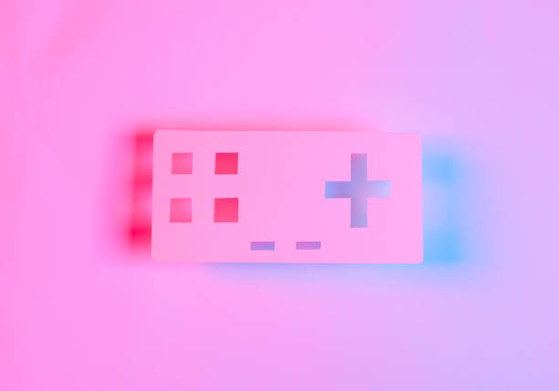istock Paper cut gamepad in red blue neon light 1616644568