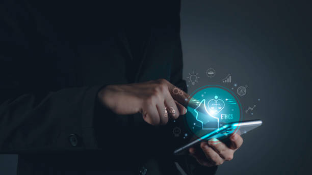 istock Businessman touch on smartphone show virtue ethics inside human mind, moral, strategy, attitude, behavior. Investment sustainable development. The effective compliance and business ethics . 1616645716