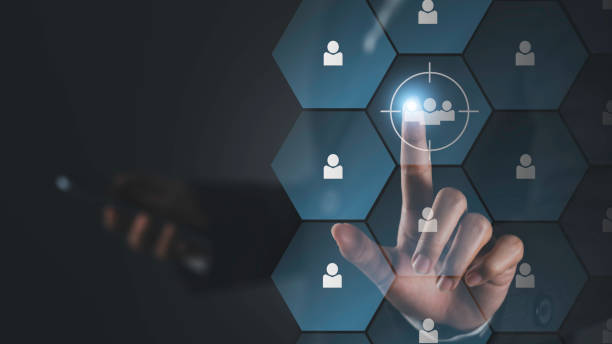 istock Human resources or Target customer concept. Customer relationship management (CRM), buyer persona, Looking for employee represented by icon. Personalization marketing, customer centric strategies. 1616647333