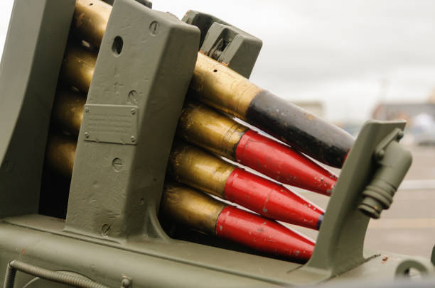 Shells loaded onto a World War 2 artillery gun.