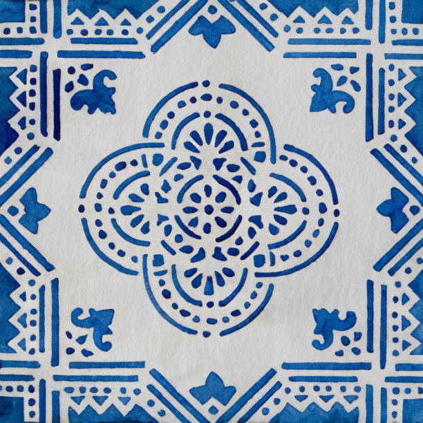 istock Watercolor illustration of portuguese ceramic tiles pattern 1616691224