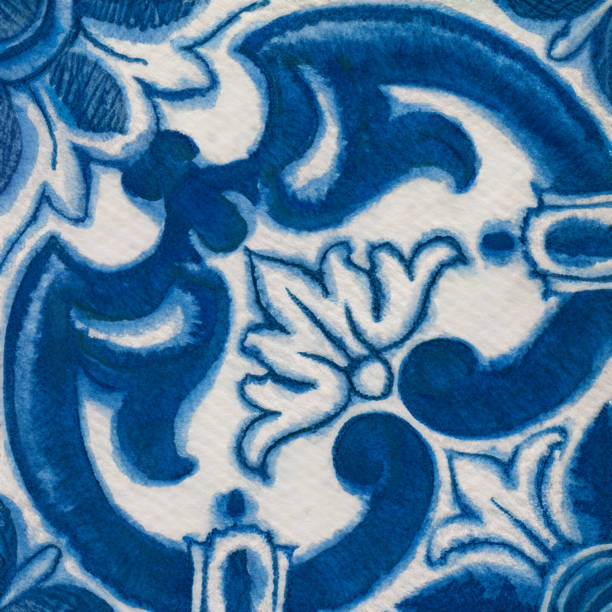 istock Watercolor illustration of portuguese ceramic tiles pattern 1616692857
