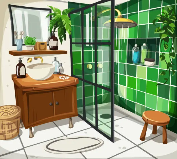 Vector illustration of Bathroom interior. Cartoon vector illustration