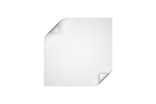 A piece of white paper with curved edges 3d render image