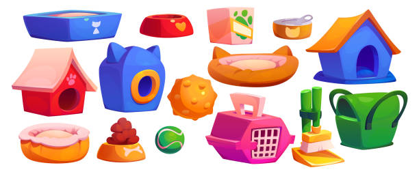 istock Cartoon set of pet shop goods isolated on white 1616753976