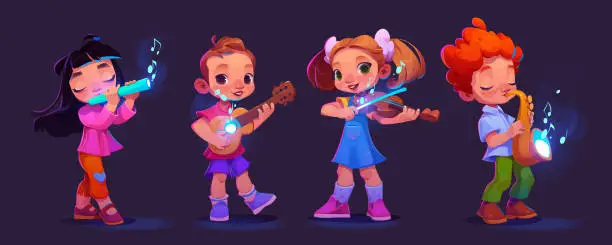 Vector illustration of Children playing music instruments