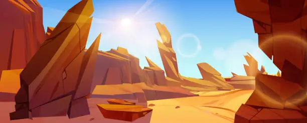 Vector illustration of Uninhabited desert landscape under blazing sun