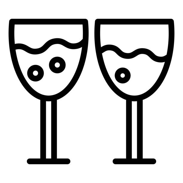 ikona linii kieliszków do wina. dwa kieliszki do wina z ilustracją napoju wyizolowaną na białym. para kieliszków do szampana z bąbelkami w stylu konturowym zaprojektowanym dla i app. eps 10. - white background ideas food and drink lifestyles stock illustrations