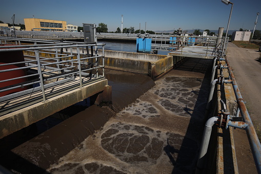 Industrial scene with a modern waste water treatment plant