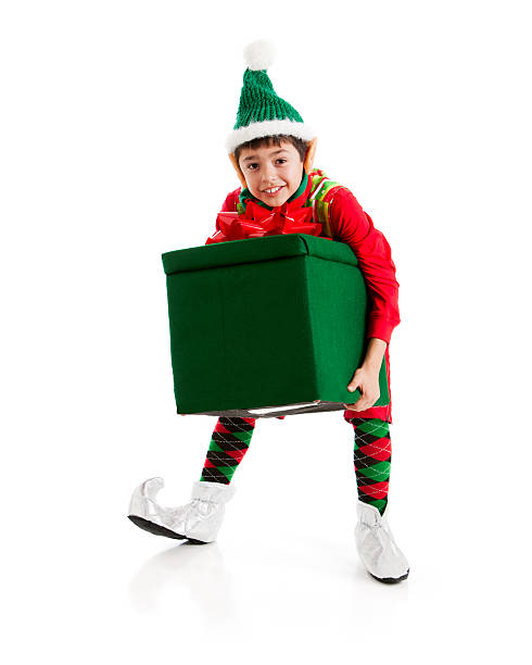 istock Santas Helper Elf Struggles with Big Heavy Christmas present. 161688805