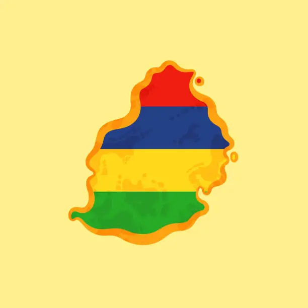 Vector illustration of Mauritius - Map colored with the flag