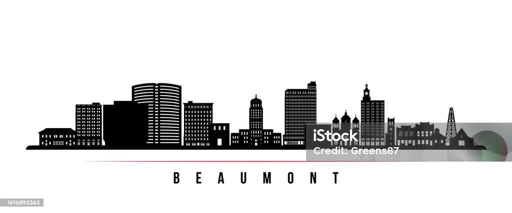 ボーモントのスカイライン水平バナーテキサス州ボーモントの白黒のシルエットデザイン用のベクター画像テンプレート Horizonのベクター