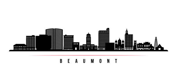 Beaumont skyline horizontal banner. Black and white silhouette of Beaumont, TX. Vector template for your design. Beaumont skyline horizontal banner. Black and white silhouette of Beaumont, TX. Vector template for your design. beaumont tx stock illustrations