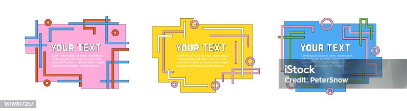 istock Modern graphic design text boxes. Set of abstract vector art frame illustrations to place your text. Linear strokes and geometric shapes 1616907257