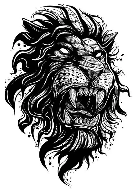 Vector illustration of Graphic hand drawn detailed lion head