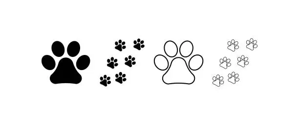 Vector illustration of Emotional paws. Silhouette, black, emoji paws, cute paws. Vector icons