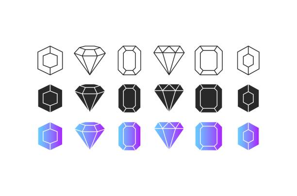 ilustrações, clipart, desenhos animados e ícones de ícones de gemas. estilo diferente, cor, ícone de rubi, esmeralda e diamante, gemas para anéis. ícones vetoriais - diamond gem sapphire ruby