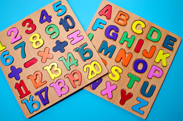 istock Set wooden educational teaching aids Number letters intelligence game Kids digital early learning Education 1616926297