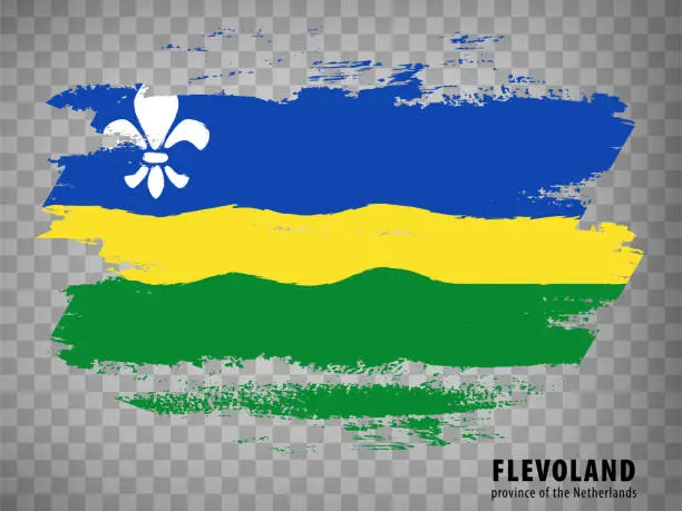 Vector illustration of Flag of Flevoland brush strokes. Waving flag of Flevoland on transparent background for your web site design,  app, UI. Netherlands. EPS10.