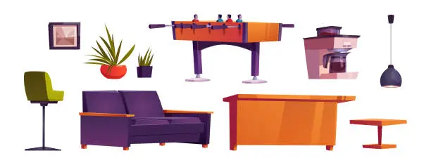 Vector illustration of Cartoon set of bachelor apartment furniture