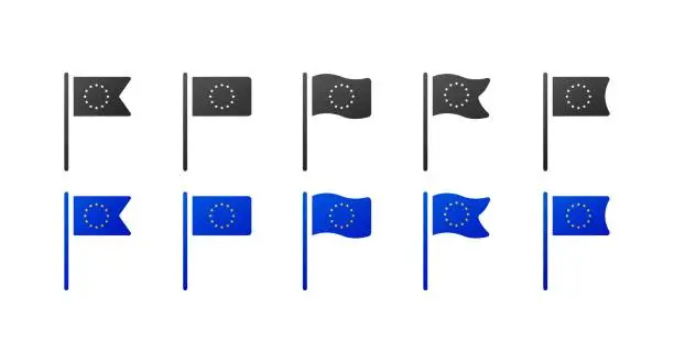 Vector illustration of EU flag icons. Different styles, blue, EU flag. Vector icons
