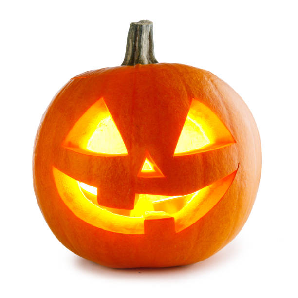 jack o lanterne d'halloween pumpkin - isolated on white fun orange food photos et images de collection