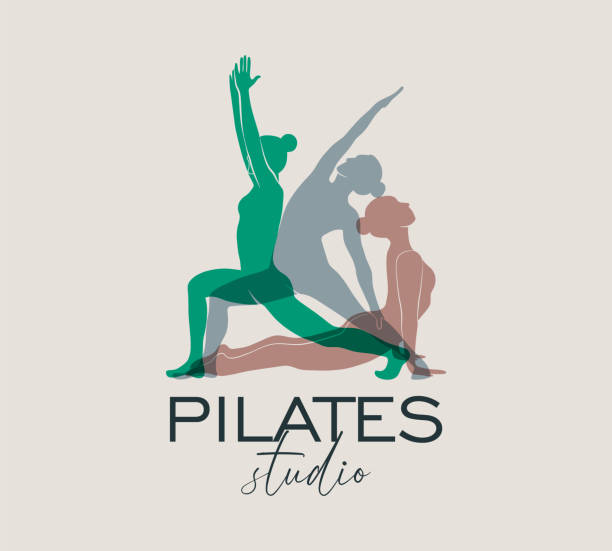 frau, die yoga macht, pilates einfache logo-stilikone. - flexibility business gymnastics exercising stock-grafiken, -clipart, -cartoons und -symbole