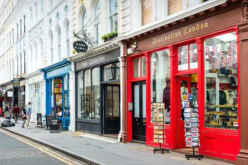 London, UK - June 11, 2014: Old street Greenwich view with small shops