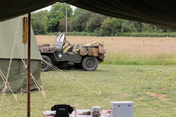 1940s model US Willys Jeep, as used extensively in World War 2 by the allied forces and post war by people everywhere.