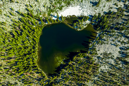 Weaver Lake in Sequoia National Forest from 900 feet above ground level.