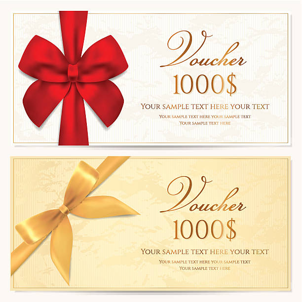 ilustraciones, imágenes clip art, dibujos animados e iconos de stock de cupón de regalo de// tarjeta/cupón certificado plantilla de etiqueta de /. bow (cintas de oro) - gift card