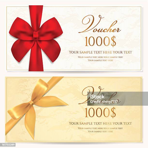 Gift Voucher Coupon Card Tag Certificate Template Gold Bow Stock Illustration - Download Image Now