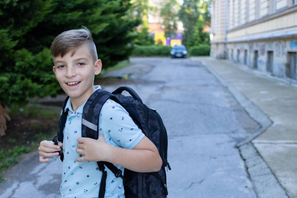 istock Back to school. Happy boy is walking with backpack. He is going to school after summer break. Schoolboy is ready for new schoolyear. 1617028140