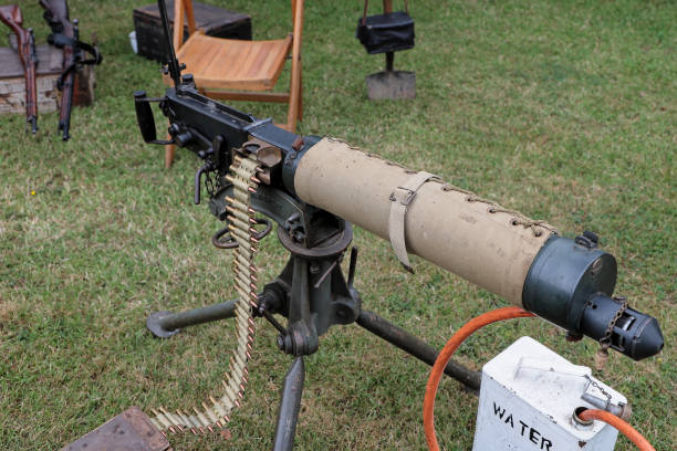 istock Water cooled Vickers Machine Gun, ammunition belt and crate 1617037324
