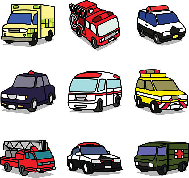 Cartoon Emergency Cars vector art illustration