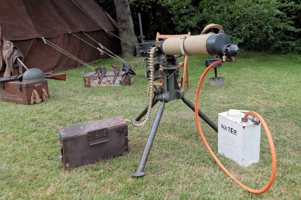 istock Water cooled Vickers Machine Gun, ammunition belt and crate 1617037795