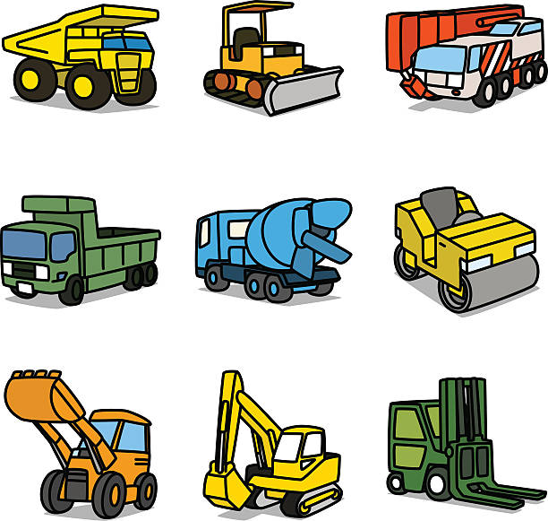 Cartoon Construction Cars vector art illustration