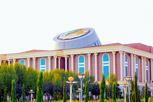 Dushanbe, Tajikistan - July 26, 2022: Tajikistan National Museum building exterior on a summer day.