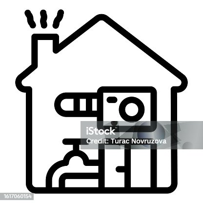 istock House heating line icon, Winter season concept, domestic heating sign on white background, house with gas pipes and air conditioner icon in style for and web. Vector graphics. 1617060154