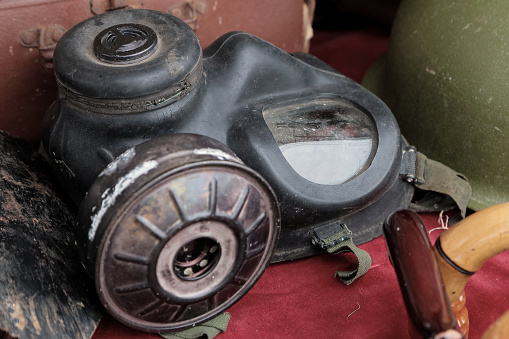 Vintage British Army Gas Mask —- Second World War, Home Front, Home Guard and other 1940s paraphernalia all on display at Ashby Parva Vintage Revival - Ashby Parva, Leicestershire, 17th June 2023