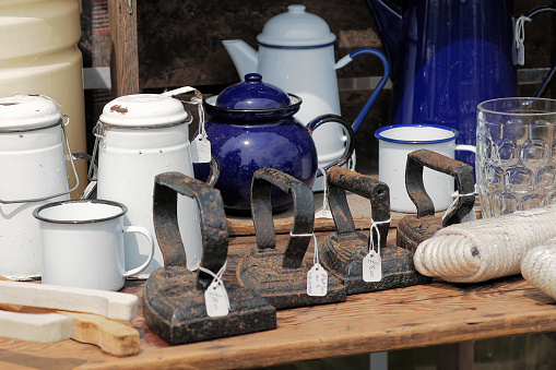 Wide variety of vintage and antique kitchenware. —- Second World War, Home Front, Home Guard and other 1940s paraphernalia all on display at Ashby Parva Vintage Revival - Ashby Parva, Leicestershire, 17th June 2023