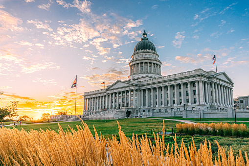 Tall Grass and a Vibrant-Colored Sunset to the West of the Utah State Capitol in Salt Lake City, UT