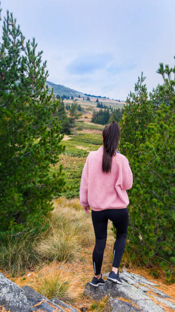 istock Woman standing in the cloudy autumn mountain 1617069736