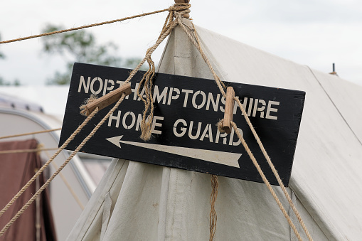 British home guard camp demonstration/reenactment. —- Second World War, Home Front, Home Guard and other 1940s paraphernalia all on display at Ashby Parva Vintage Revival - Ashby Parva, Leicestershire, 17th June 2023
