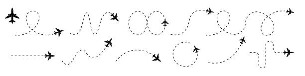 flugbahn. flugbahn-vektor. flugstrecke. - gepunktete linie stock-grafiken, -clipart, -cartoons und -symbole