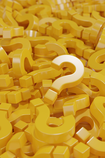 Lots of solid yellow question marks. 3d illustration.