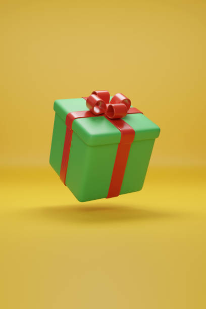 istock Gift box with cartoon style bow isolated on yellow background. 3d illustration. 1617099289