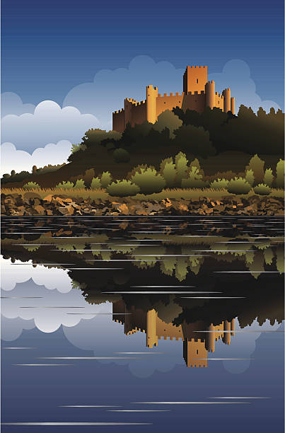 almourol zamek w portugalii - fortified wall stone built structure backgrounds stock illustrations